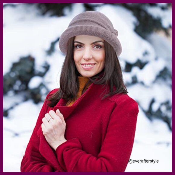 Vintage Knit Bucket Hat with Flower Design, 70% Acrylic 30% Cony Hair Cotton main image 5